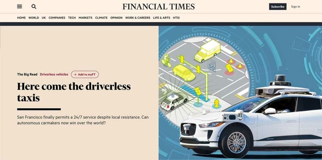 Financial Times Driverless Taxis - Article Financial Times Driverless Taxis - Article